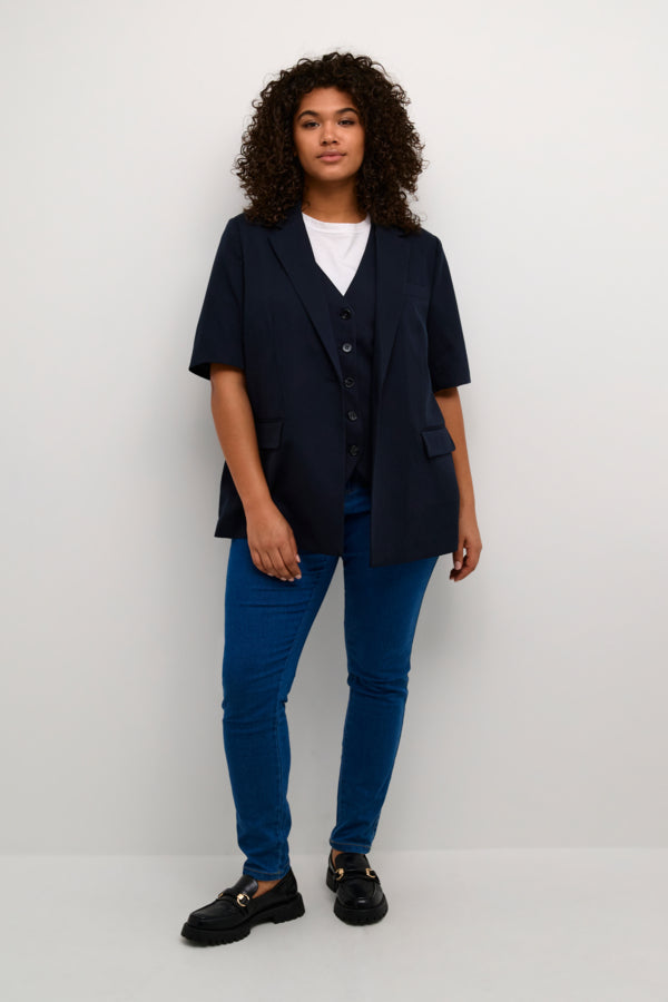 Kaffe Curve Sakira Short Sleeve Blazer in Navy