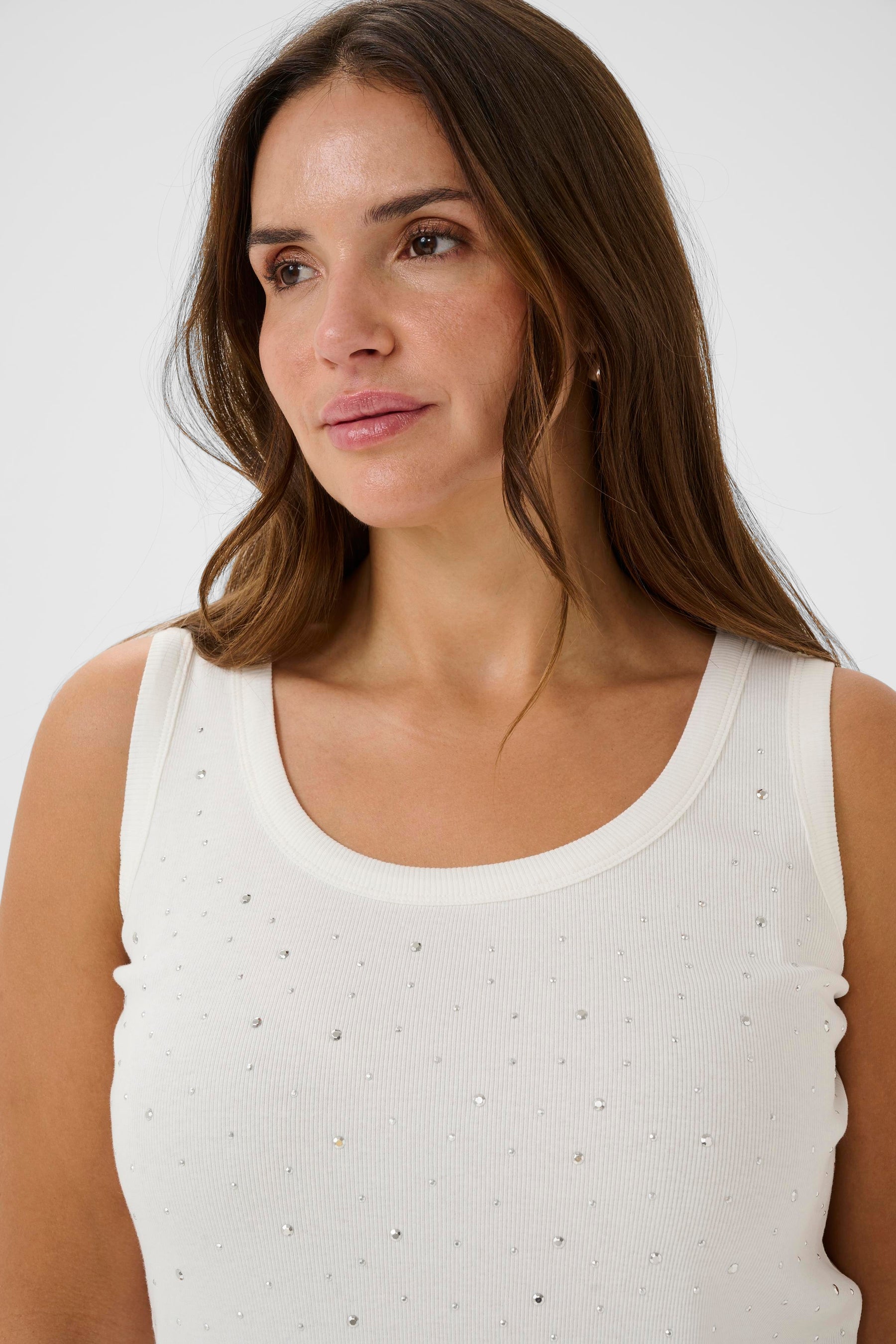 Kaffe Curve Carina Rhinestone Vest Top in White