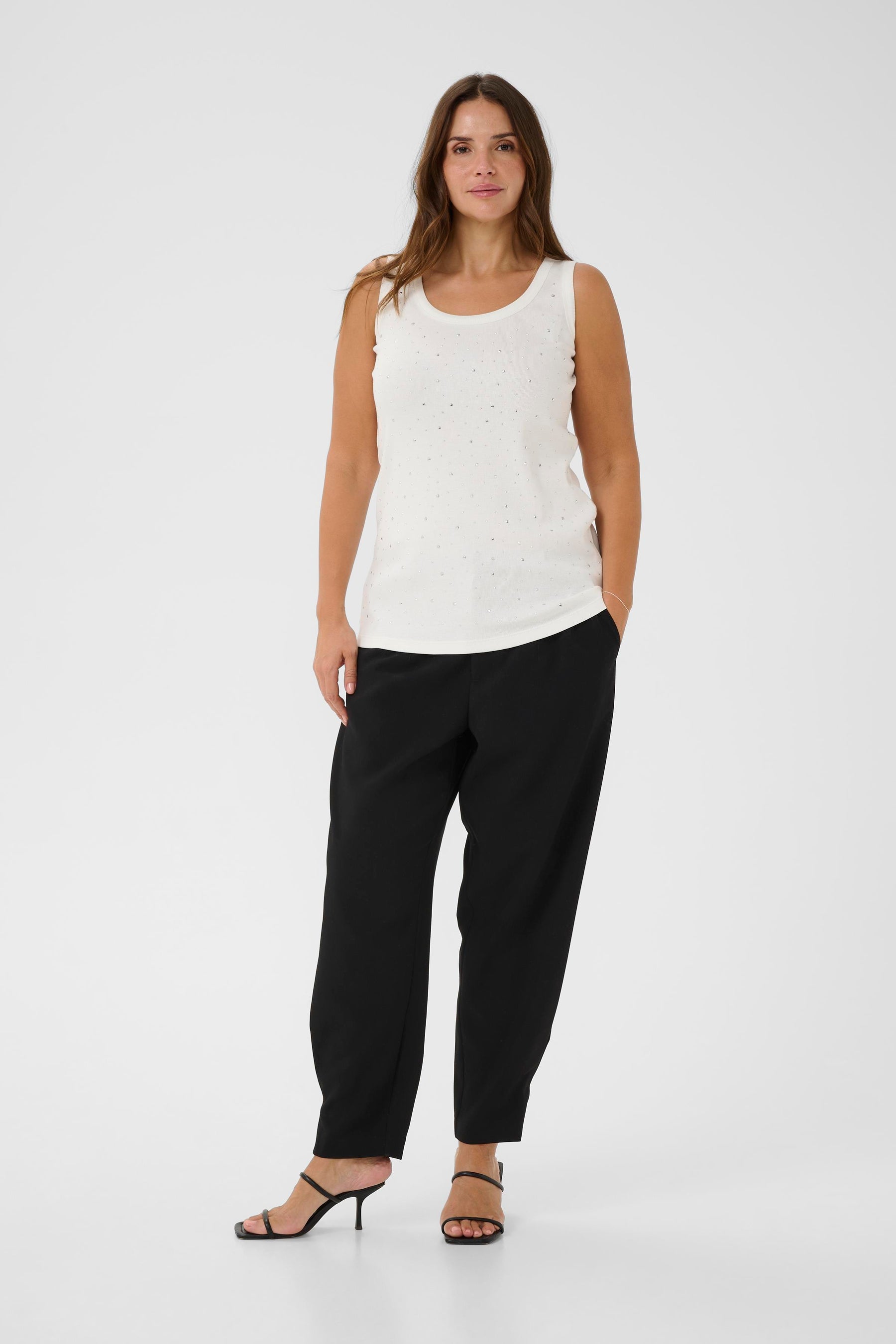 Kaffe Curve Carina Rhinestone Vest Top in White