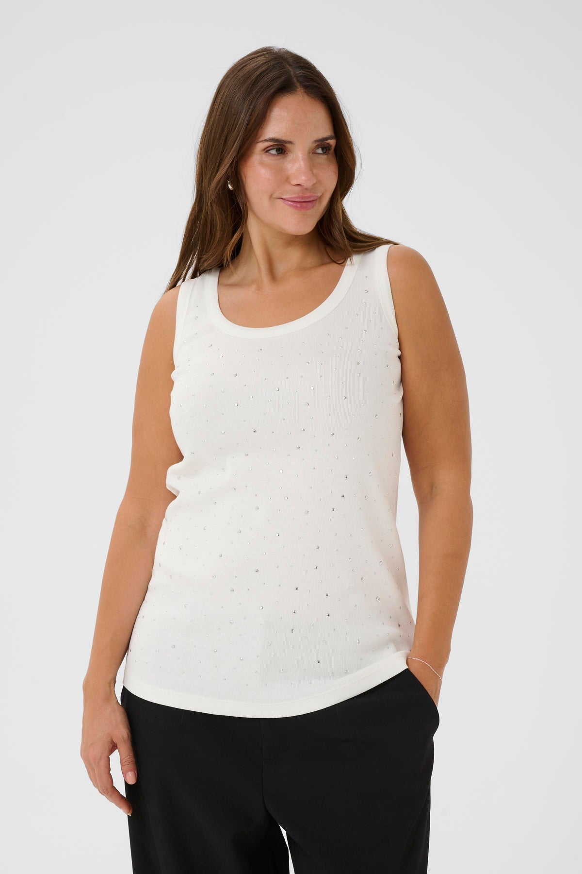 Kaffe Curve Carina Rhinestone Vest Top in White