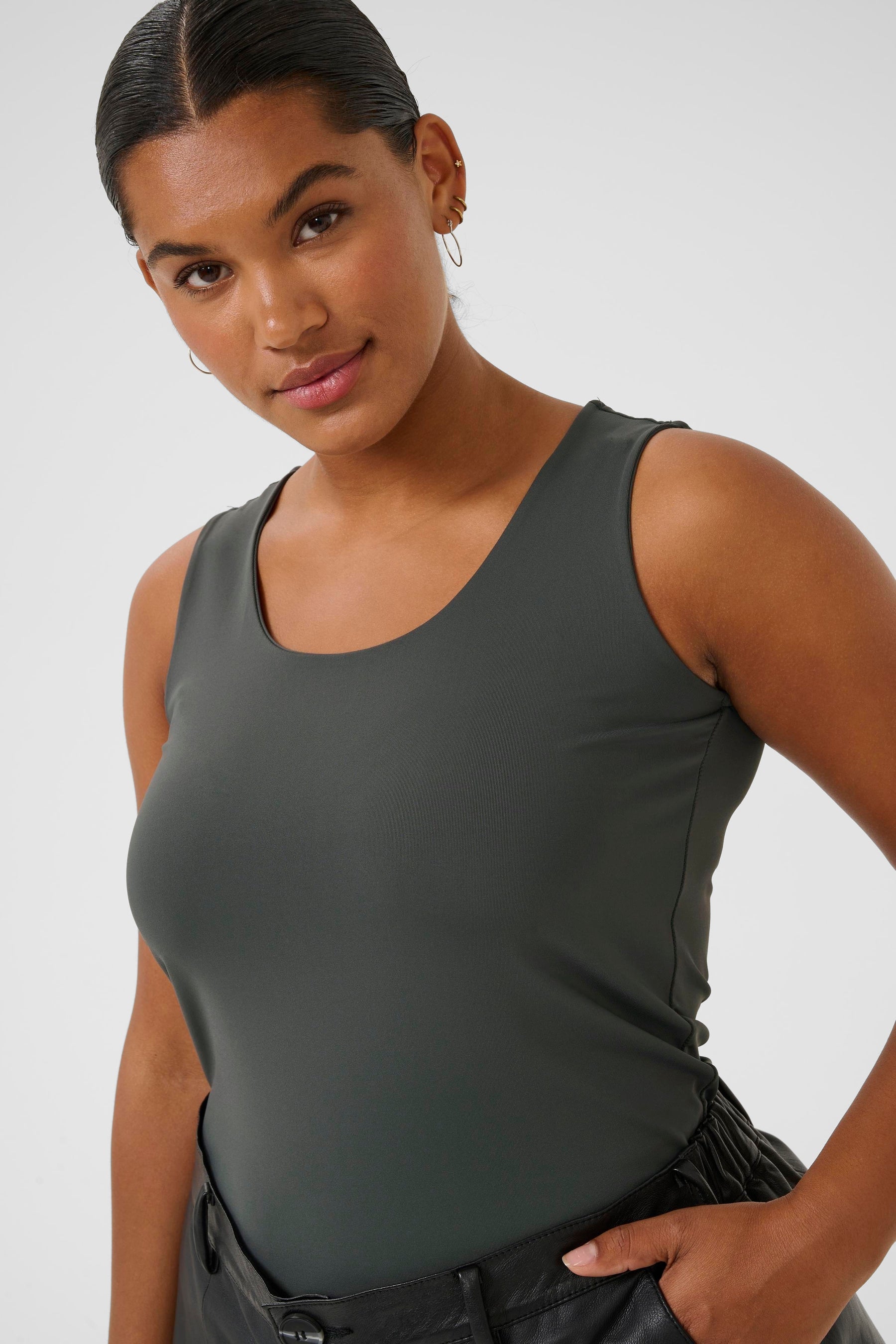 Kaffe Curve Erina Vest Top in Charcoal