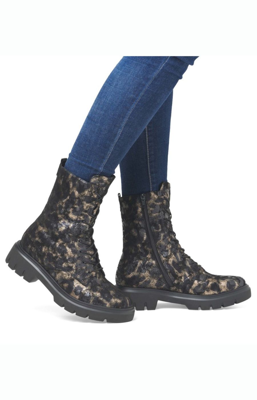 Remonte Black and Gold Print Boot