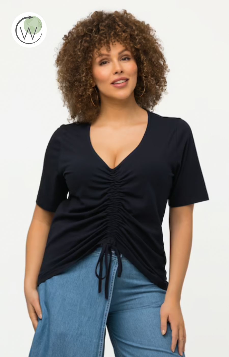 Ulla Popken Ruched Tee in Navy