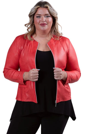 Magna Leather Look Jacket in Coral