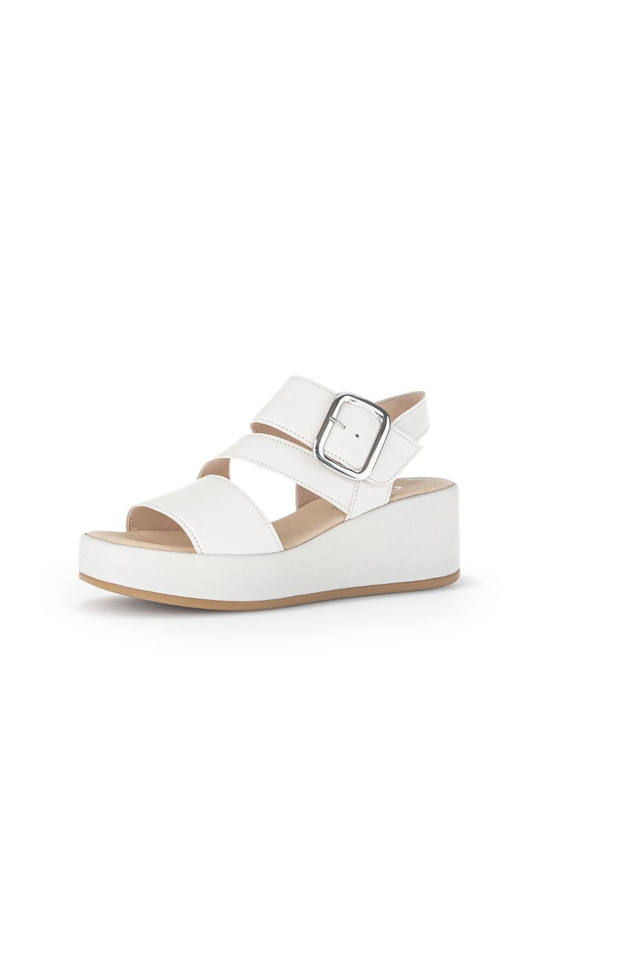 Gabor Buckle Wedge Sandal in White