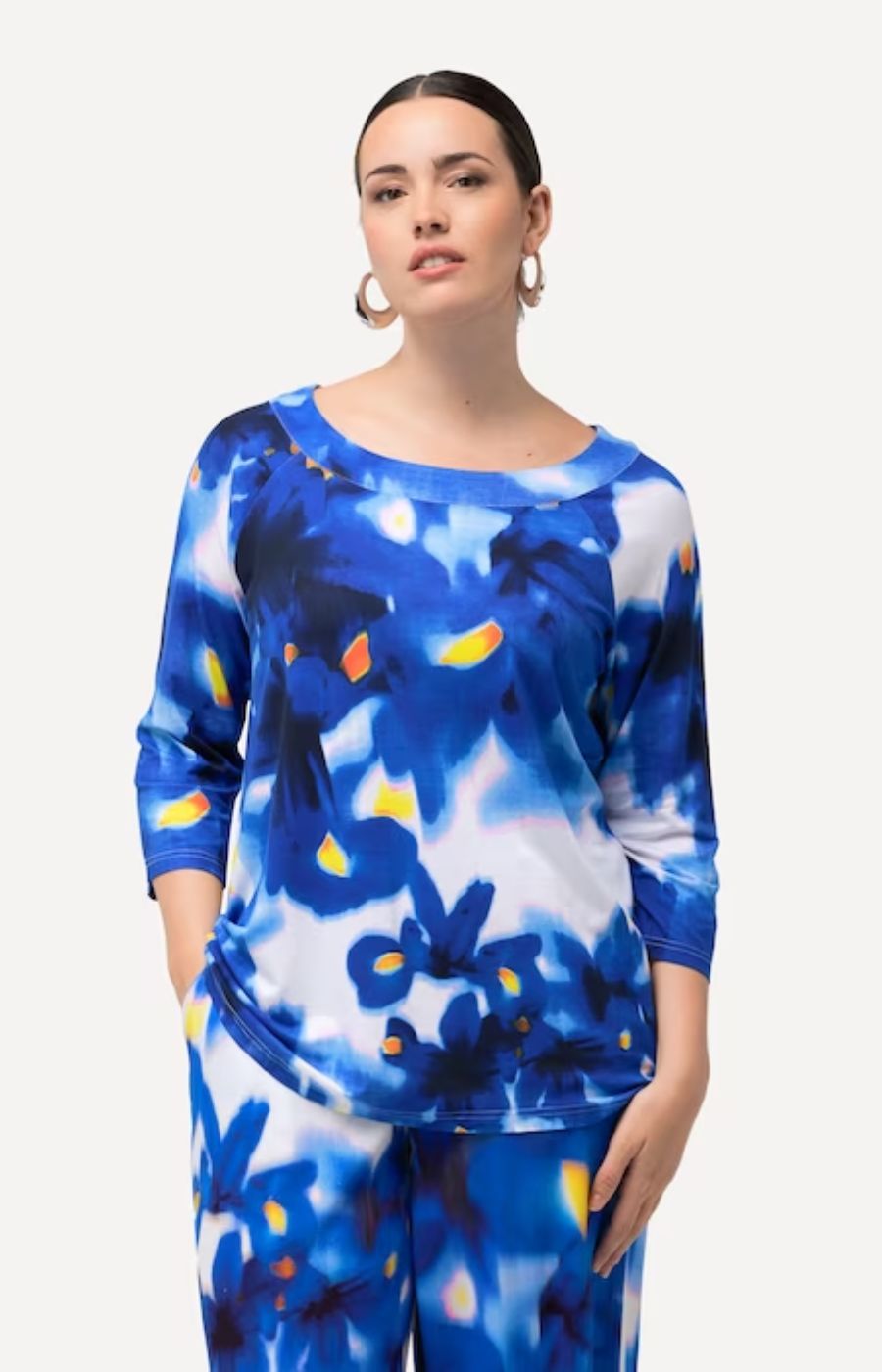 Ulla Popken Blurred Flowers Blue Top