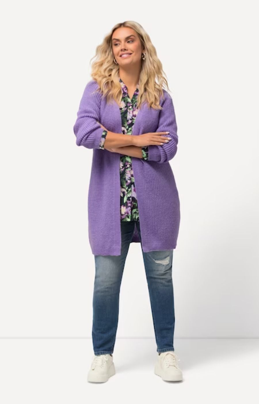 Ulla Popken Ribbed Purple Cardigan
