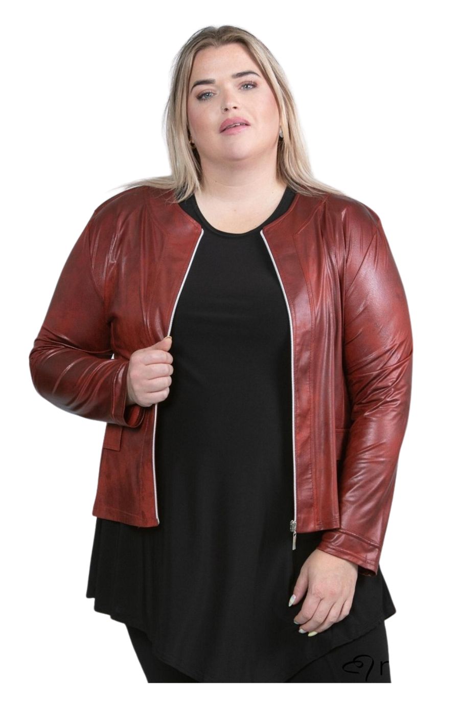 Magna Leather Look Jacket in Rust