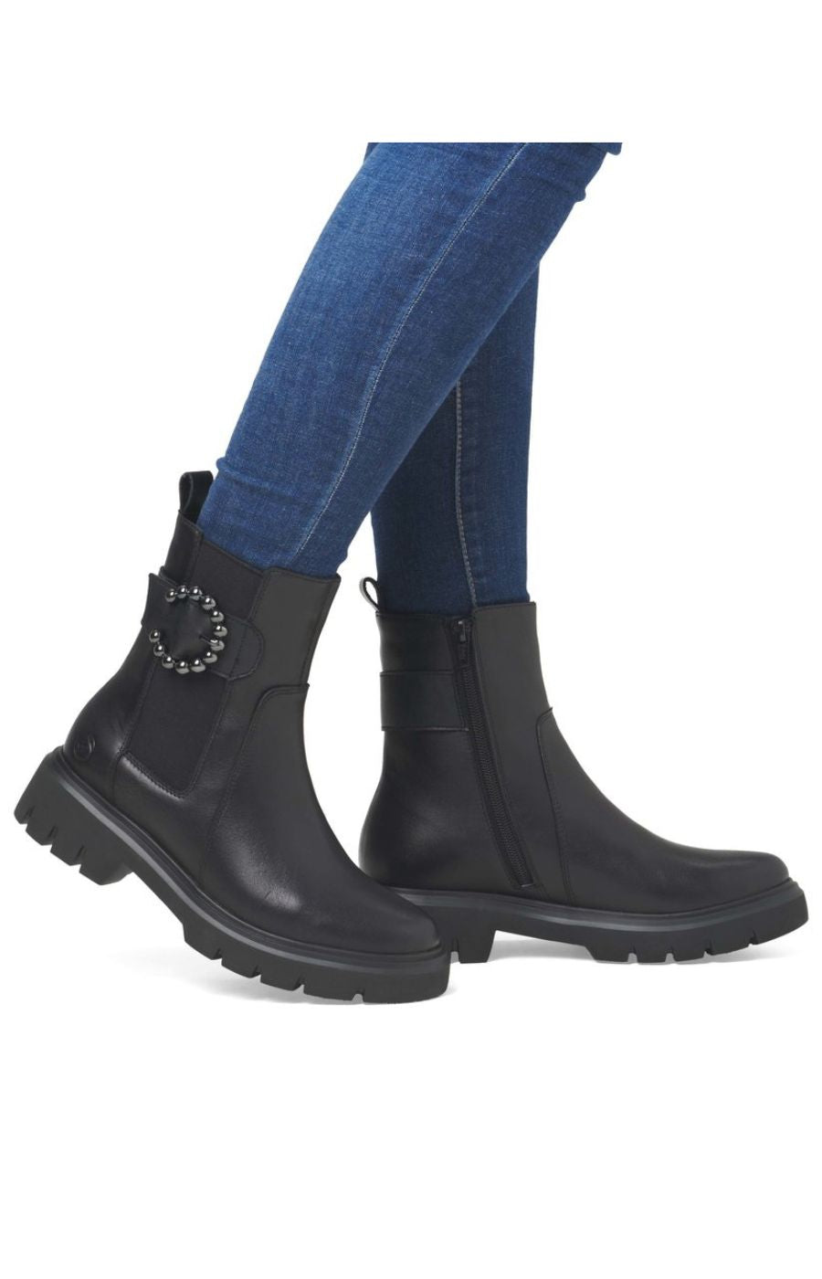 Remonte Black Chelsea Boot with Buckle
