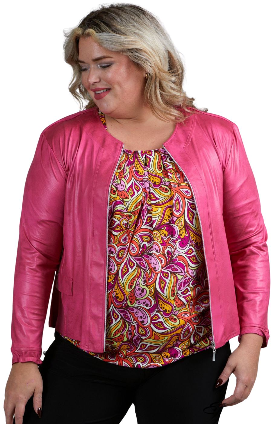 Magna Leather Look Jacket in Cerise Pink