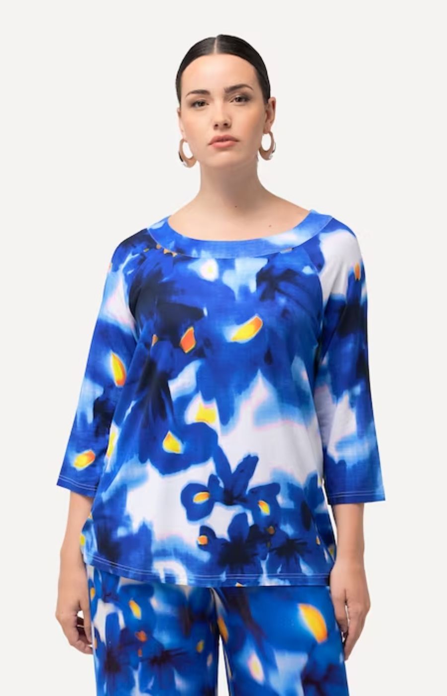 Ulla Popken Blurred Flowers Blue Top