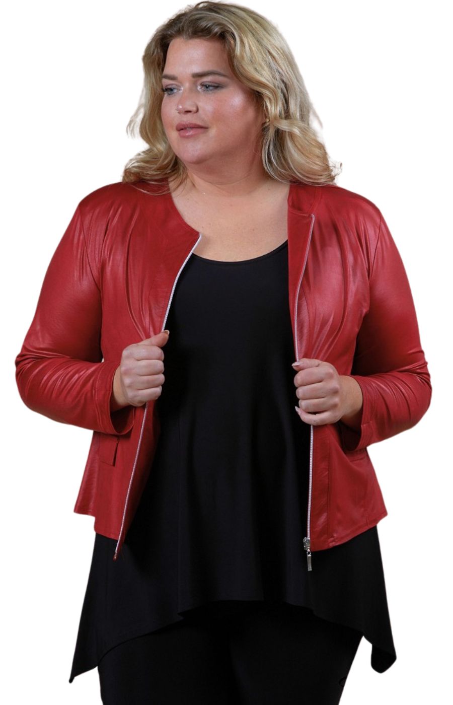 Magna Leather Look Jacket in Red