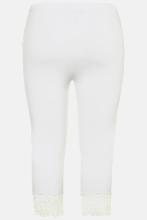 Ulla Popken Lace-Trim Capris in White