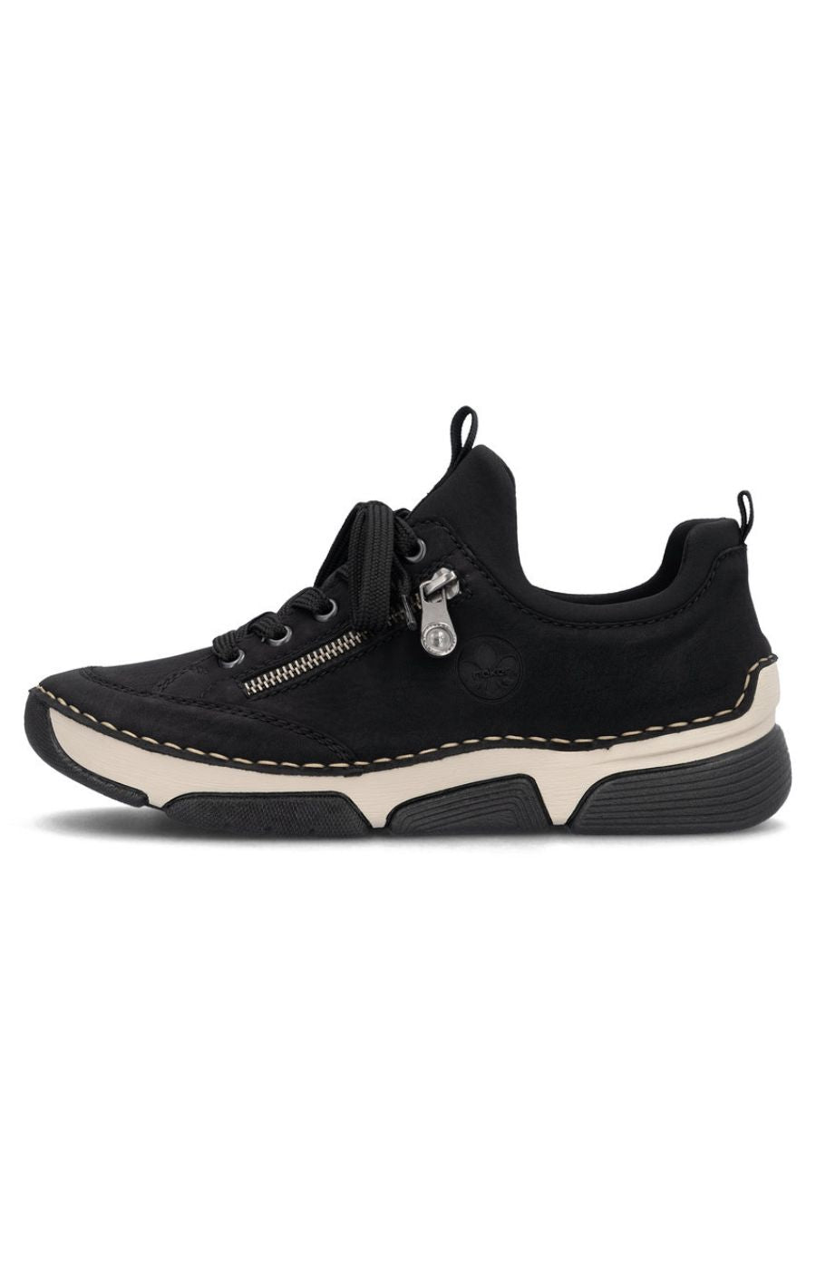 Rieker Trainer in Black with Beige Stitching