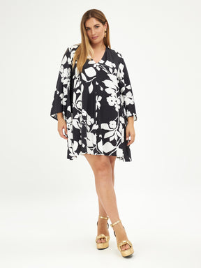 Mat Batwing Dress in Black and White