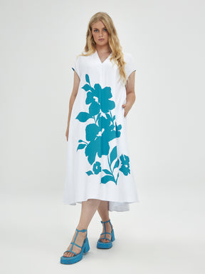 Mat White & Turquoise Floral Dress