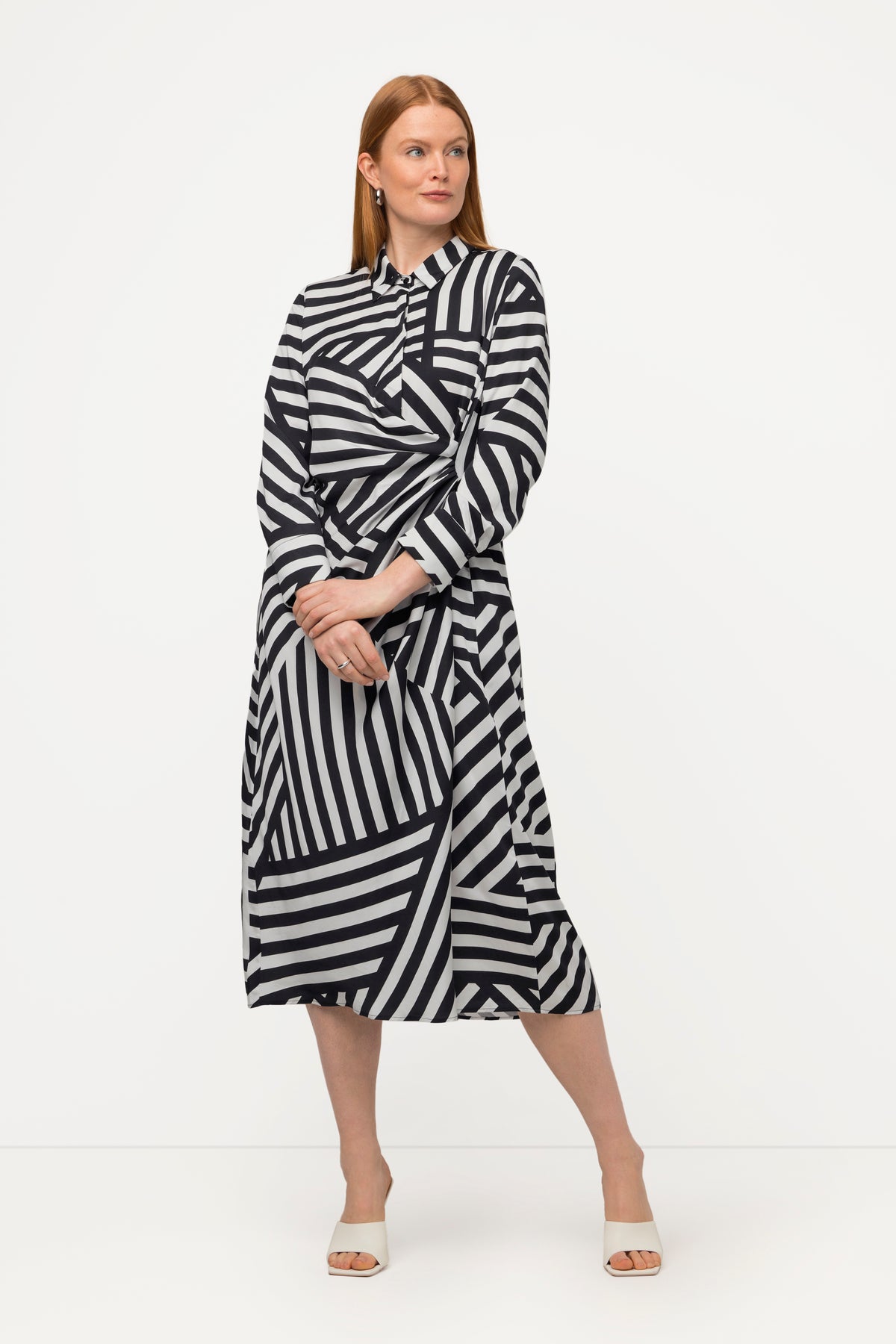 Ulla Popken Striped Dress in Grey