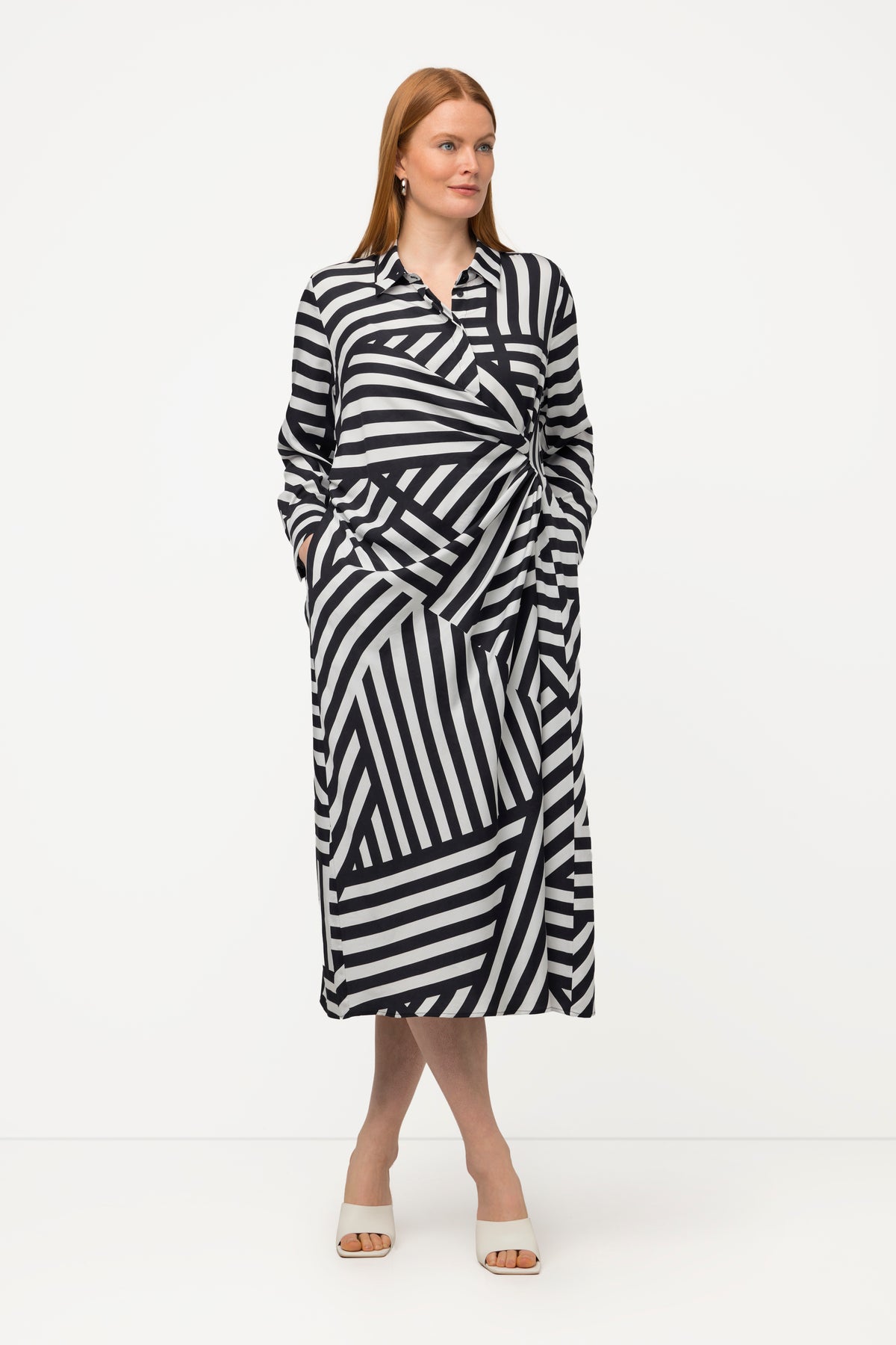 Ulla Popken Striped Dress in Grey