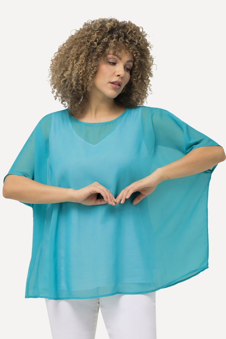 Ulla Popken Sheer Aqua Blouse