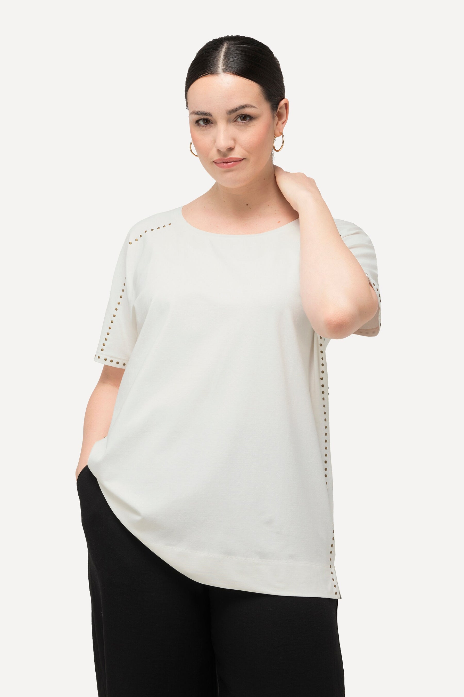 Ulla Popken Studded T-shirt in White
