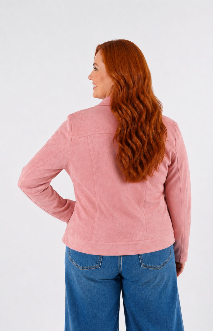 Amber Suede Biker Jacket in Dusty Pink
