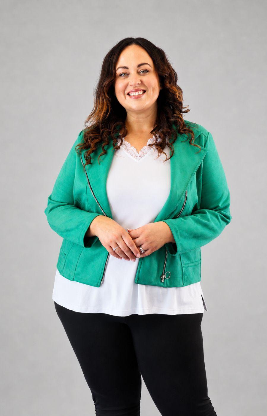 Amber Suede Biker Jacket in Green