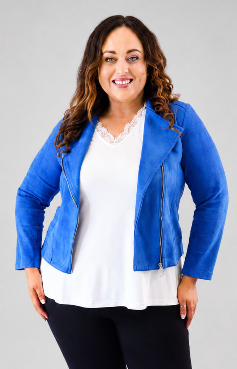 Amber Suede Biker Jacket in Royal Blue