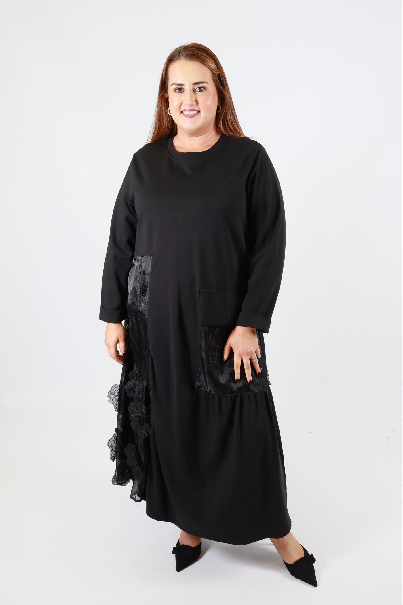 Blake Floral Applique Dress in Black