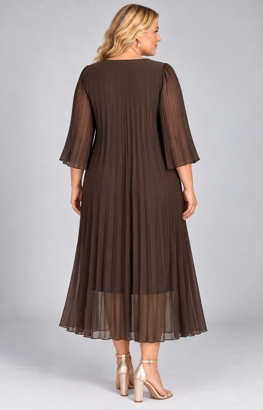 Celine Long Sleeve Dress in Brown. This image was created using AI