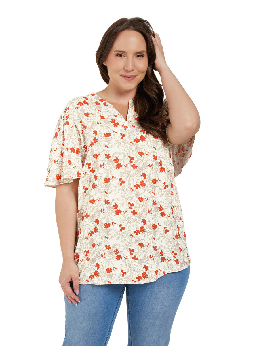 Ciso Blouse with Red Floral Print