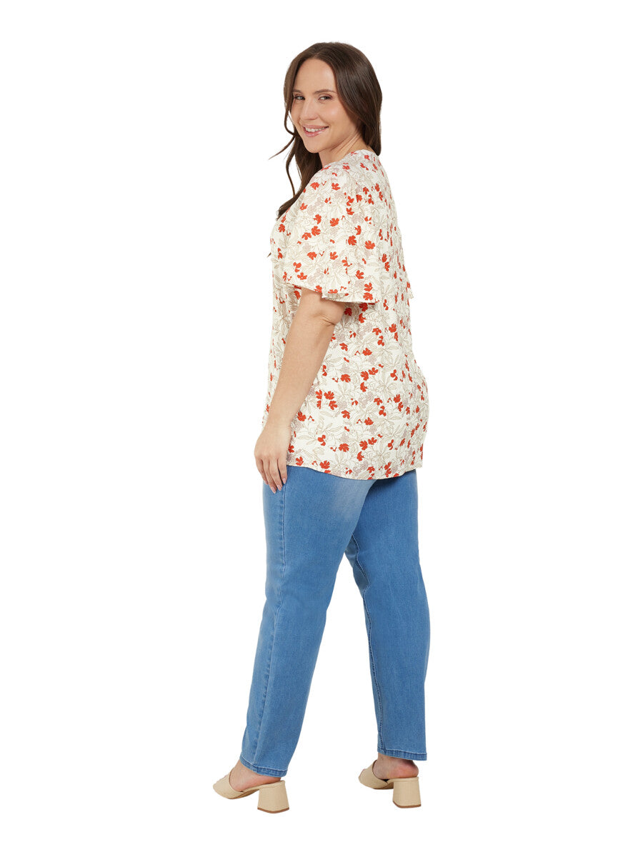 Ciso Blouse with Red Floral Print