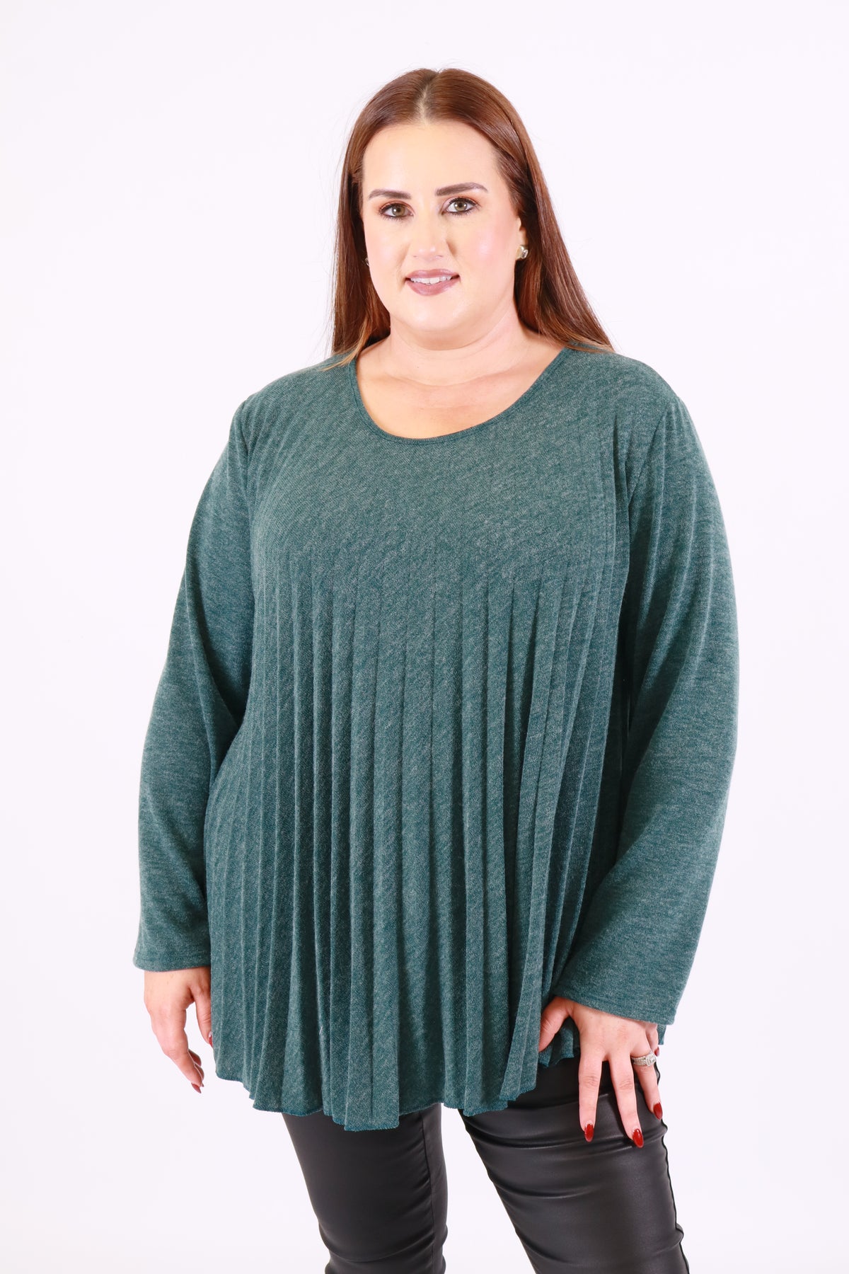 Connie Knit Pleated Blouse in Green