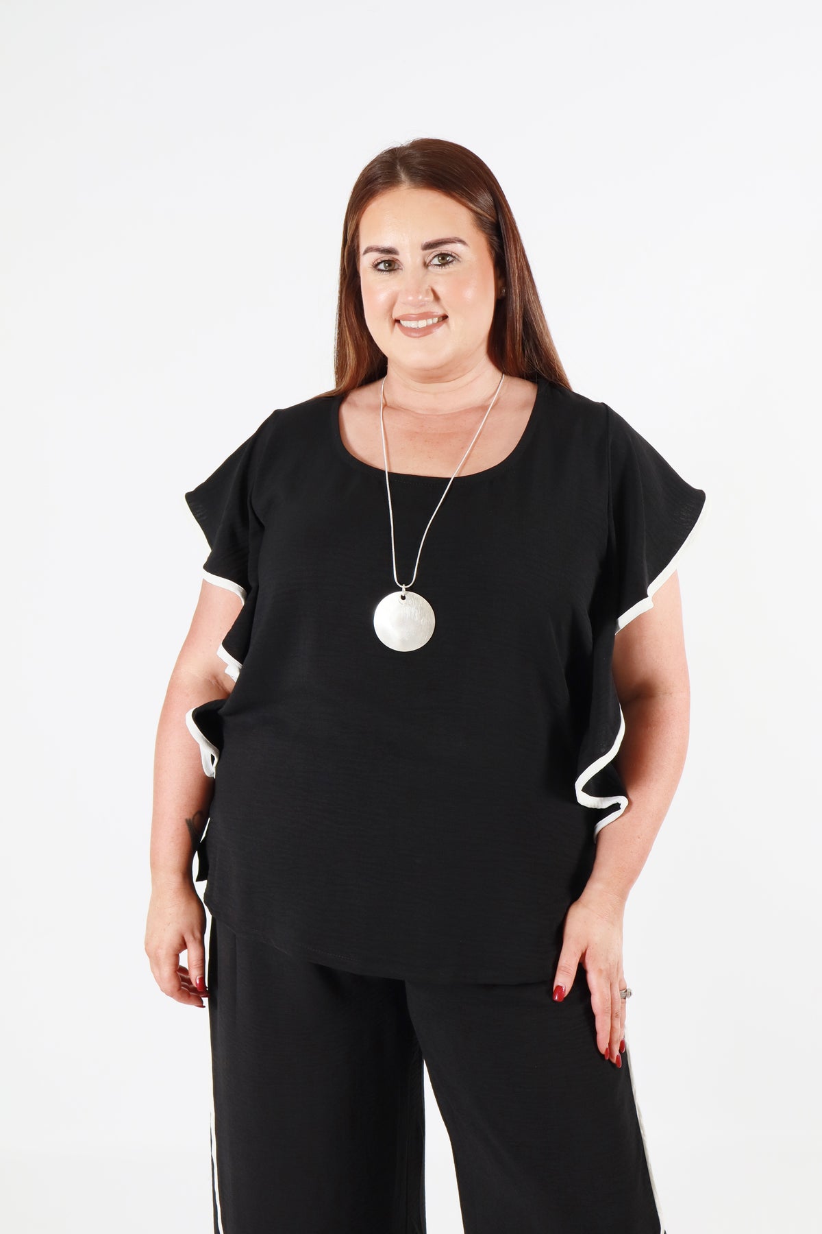 Curviss Side Frill Blouse in Black