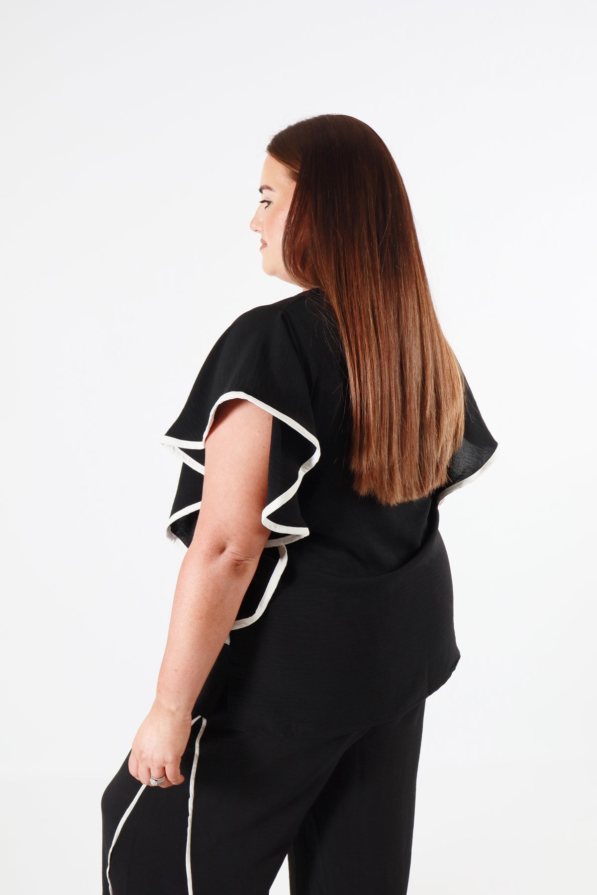 Curviss Side Frill Blouse in Black