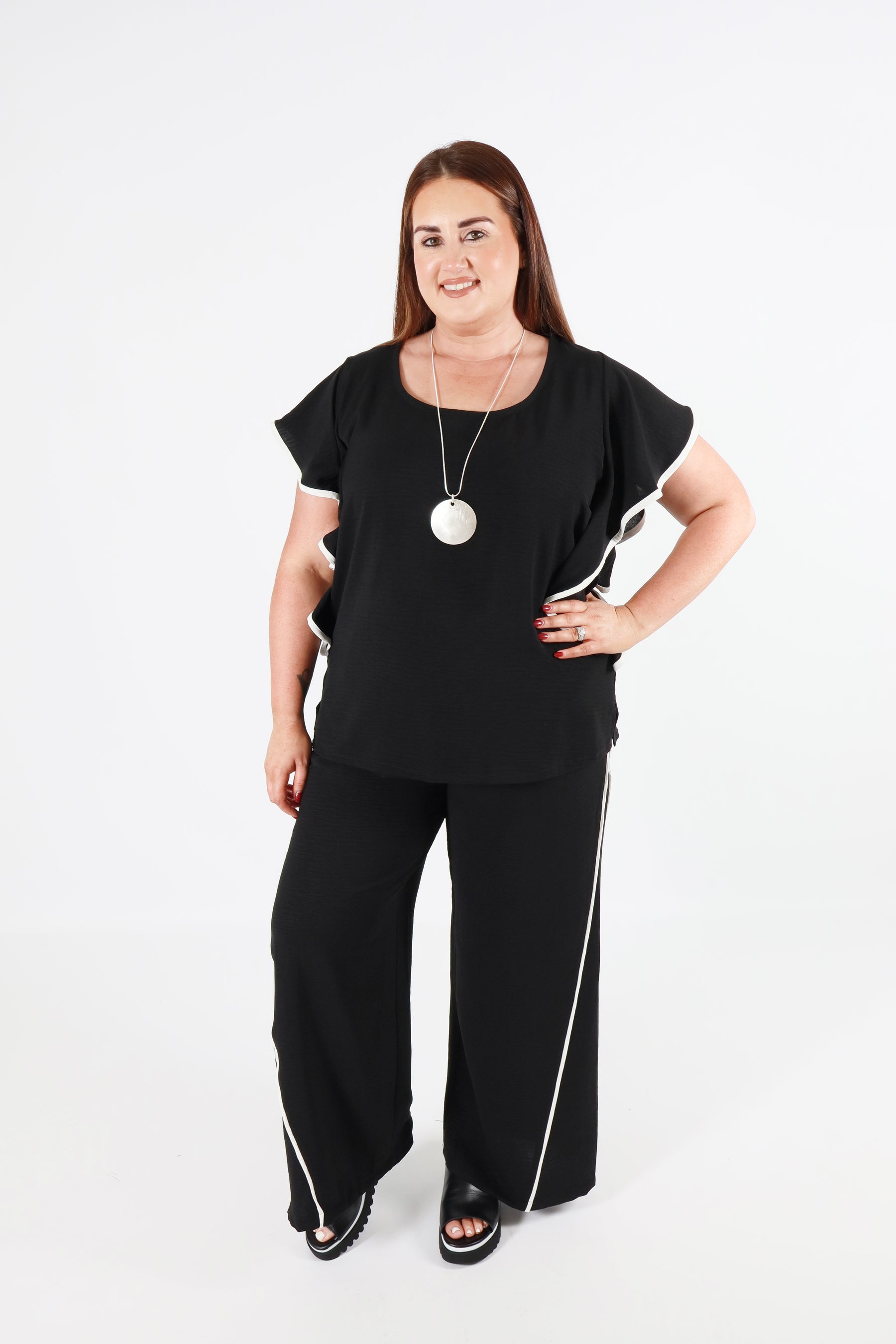 Curviss Side Frill Blouse in Black