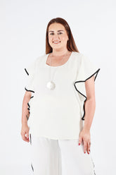 Curviss Side Frill Blouse in White