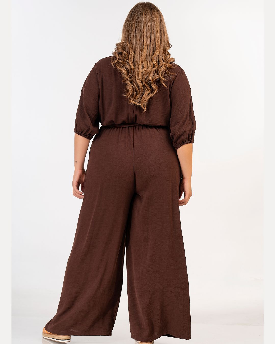 Curviss V Neck Jumpsuit in Brown