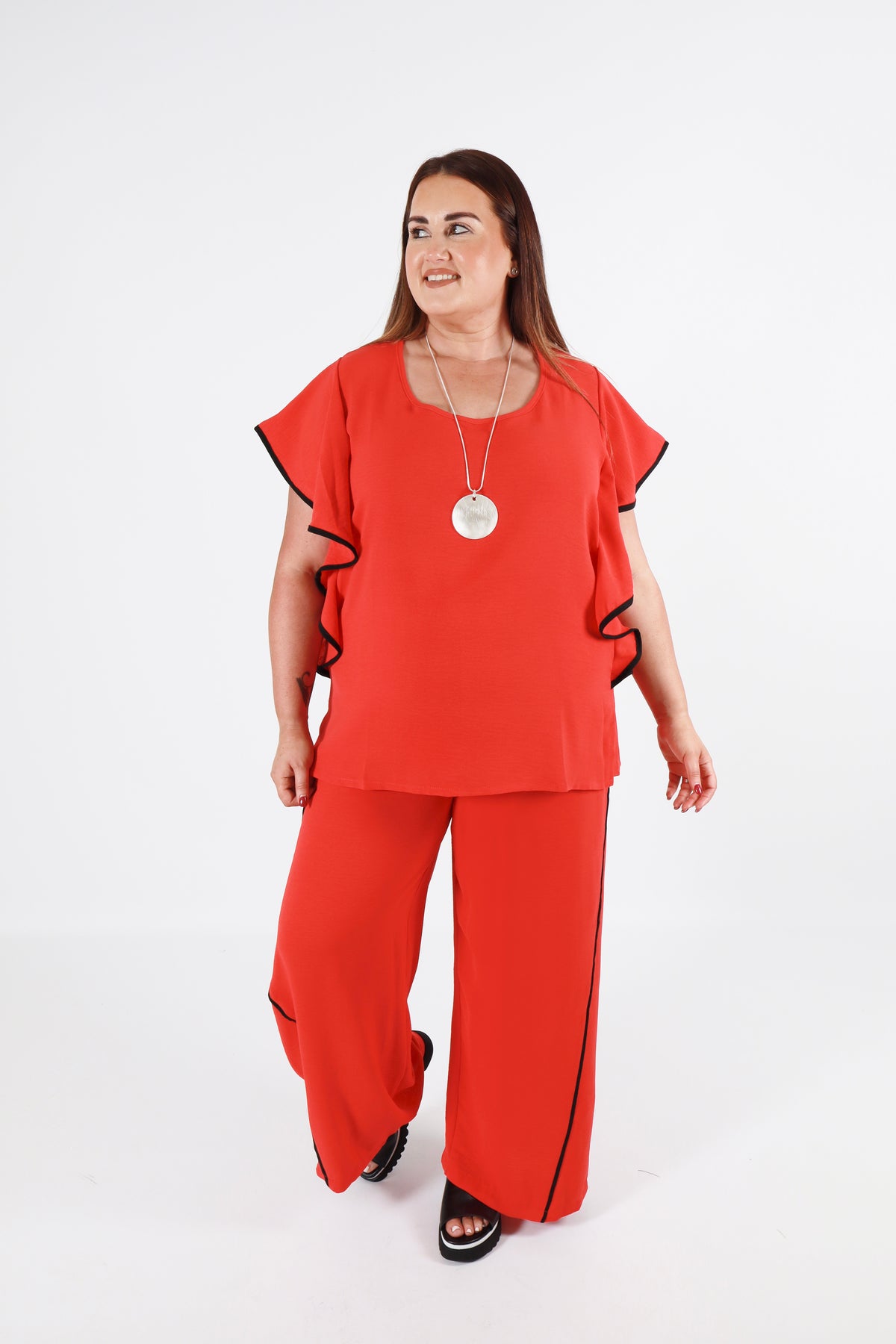 Curviss Wide Leg Trouser in Red