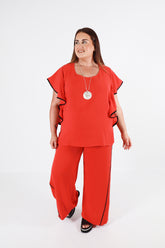 Curviss Wide Leg Trouser in Red