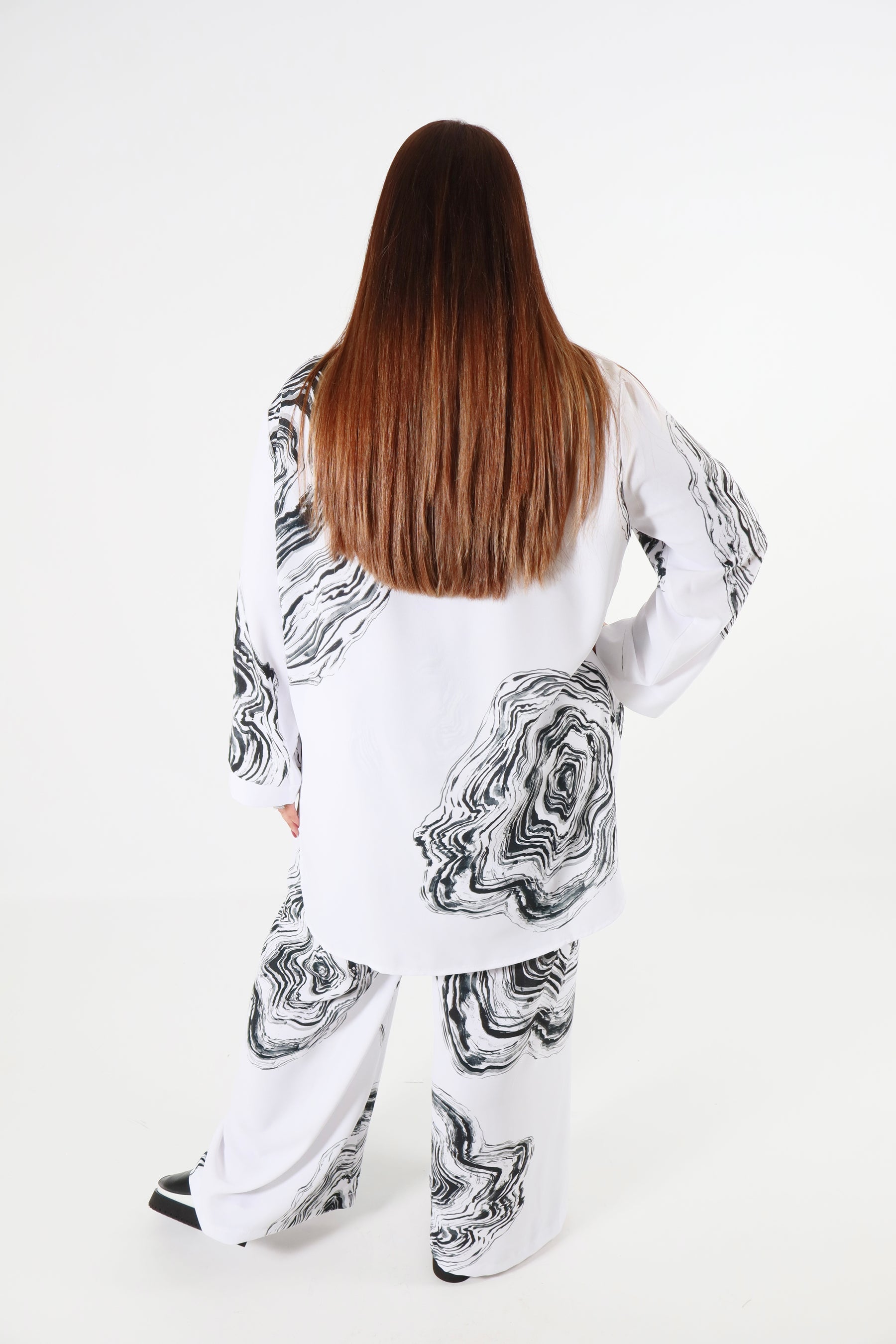 Curviss Wide Leg Trouser in White Marble