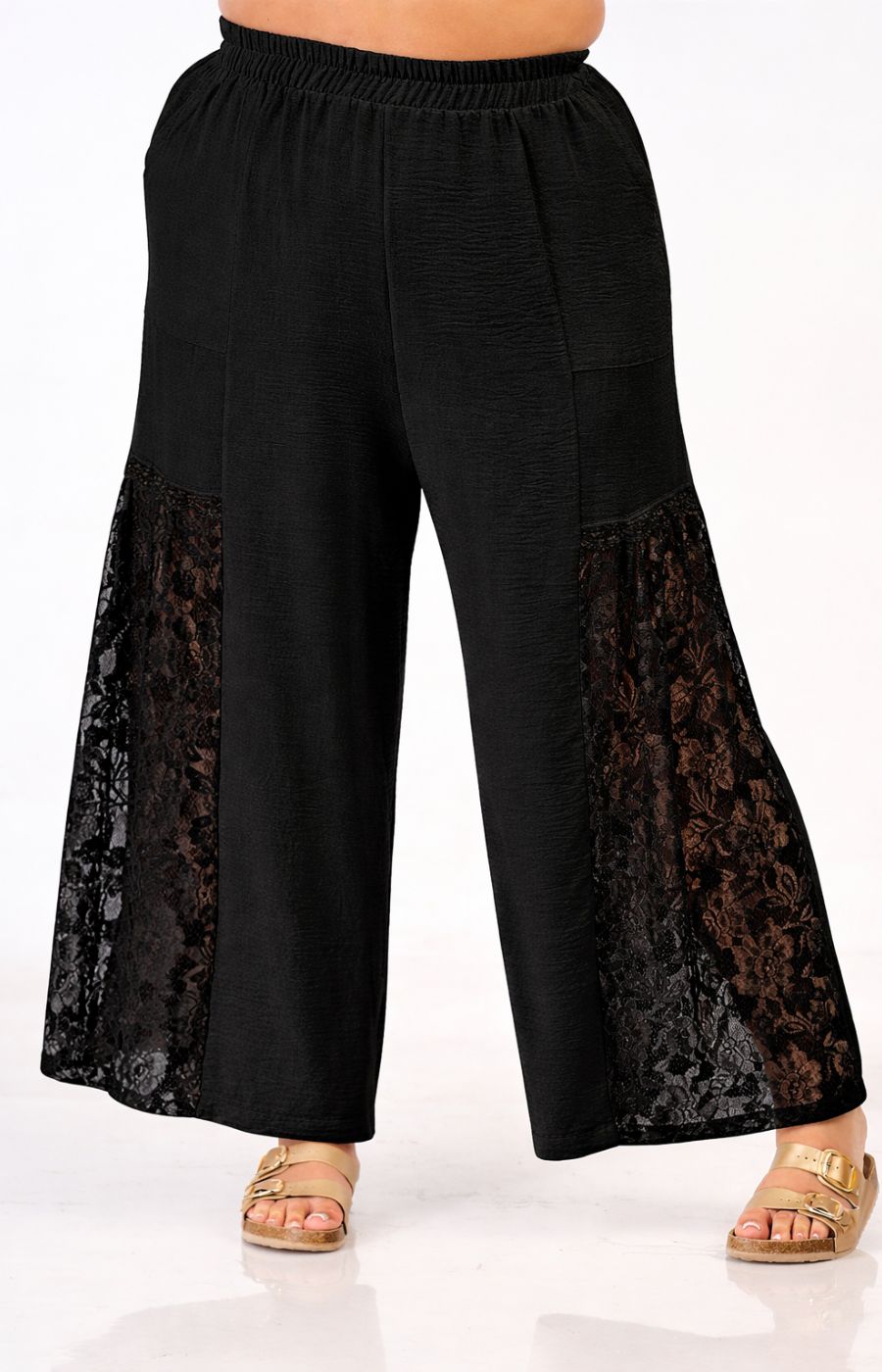 Curviss Wide Leg Trouser with Lace in Black