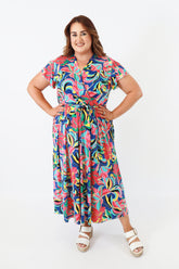 Dani Dress in Blue with Vivid Florals