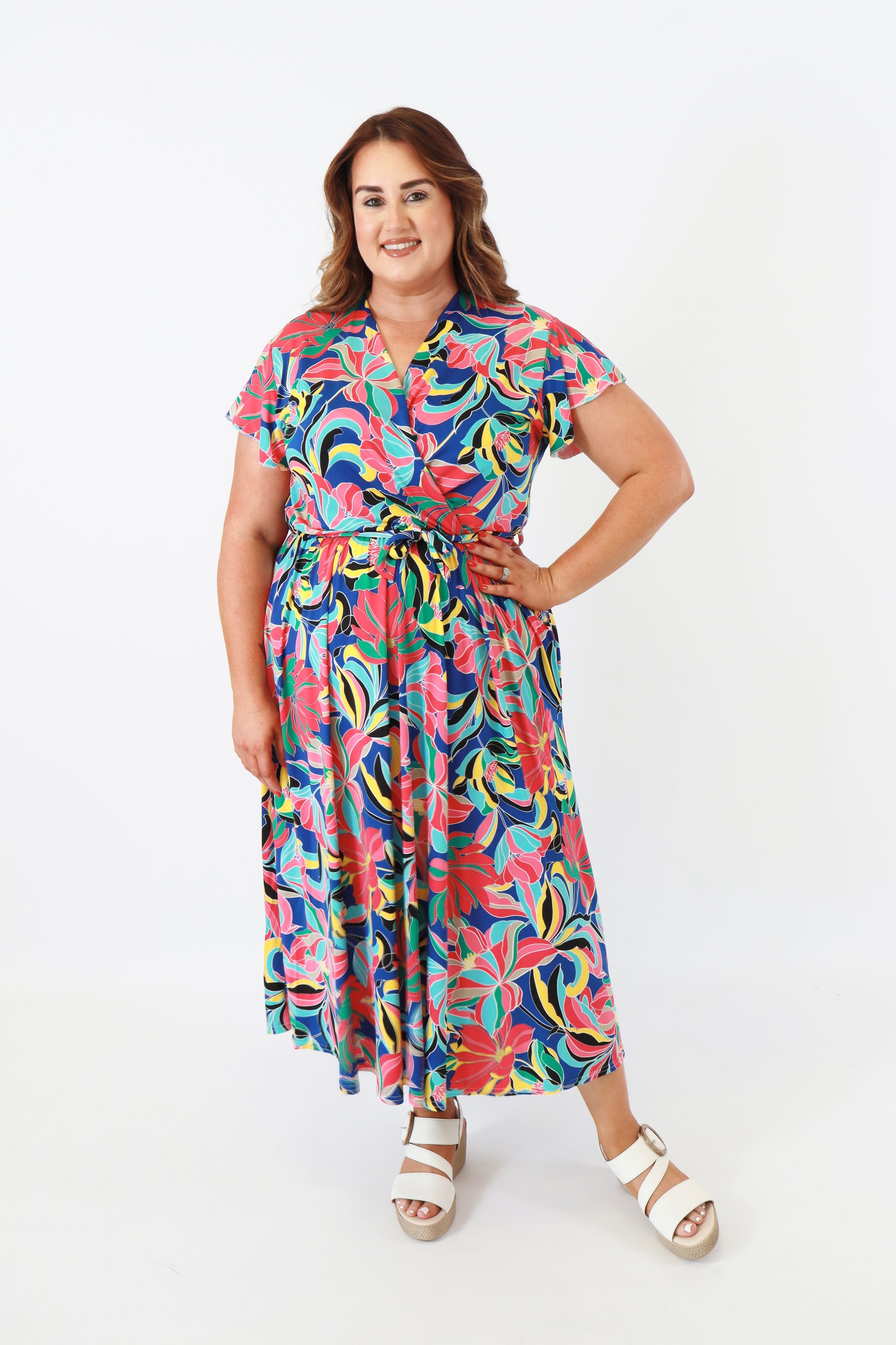 Dani Dress in Blue with Vivid Florals