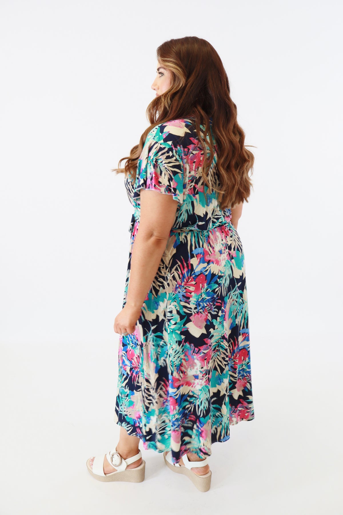 Dani Dress in Blue with Pink Flowers