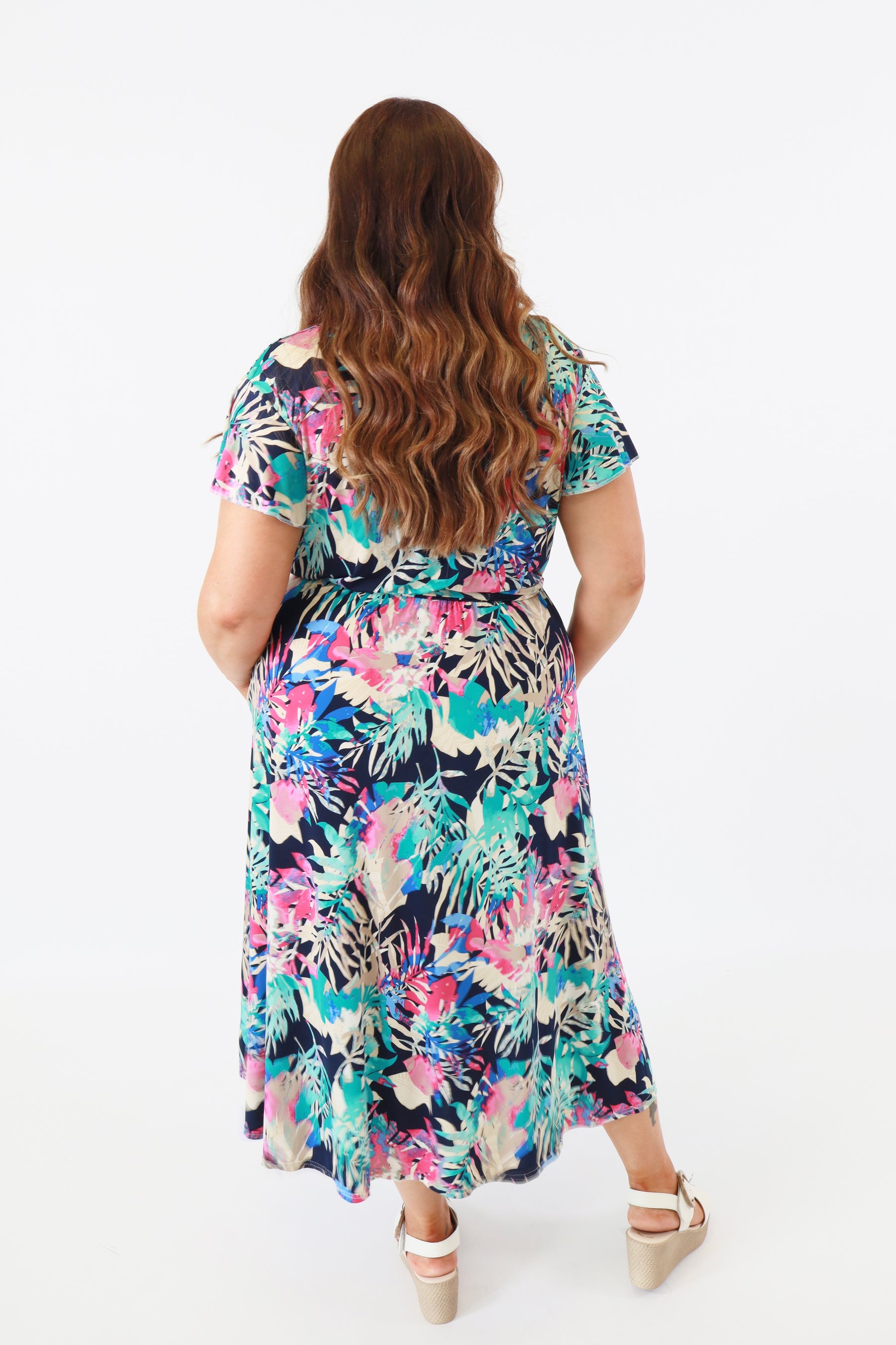 Dani Dress in Blue with Pink Flowers