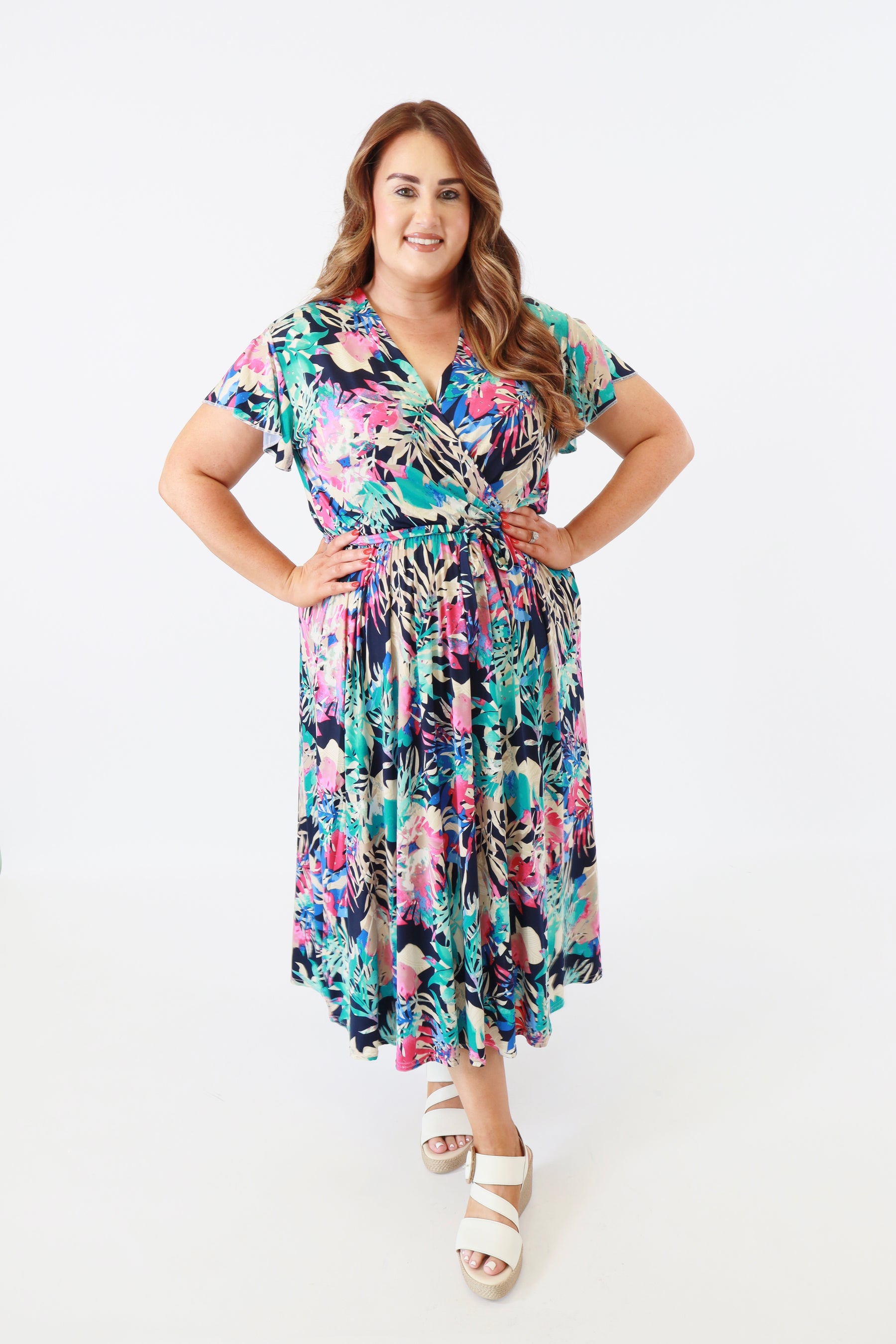 Dani Dress in Blue with Pink Flowers