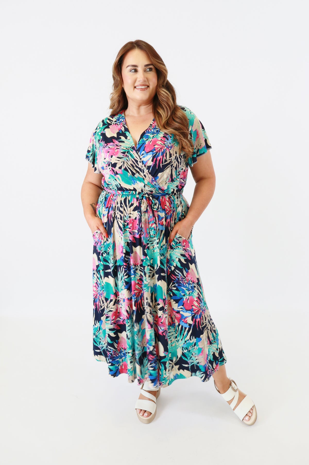 Dani Dress in Blue with Pink Flowers