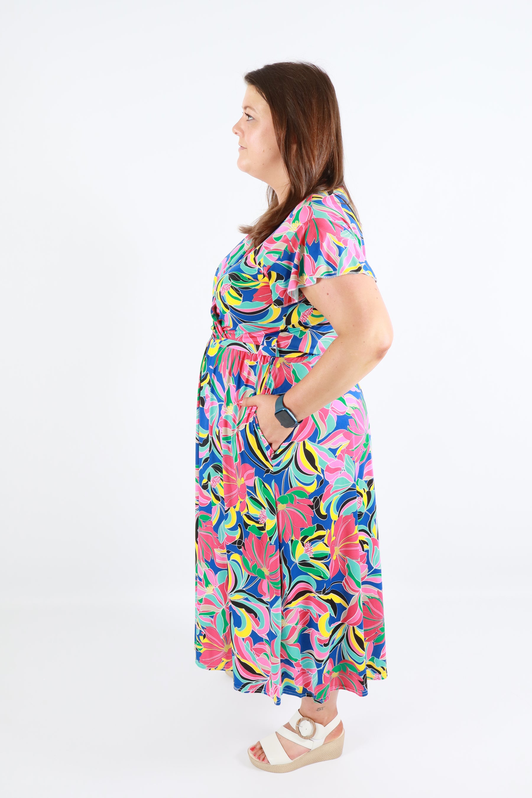 Dani Dress in Blue with Vivid Florals