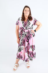 Dani Dress in Pink Palm Leaf