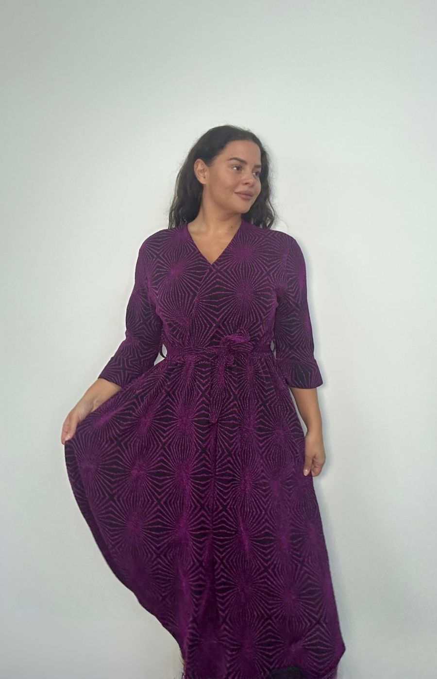 Dani Faux Wrap Dress in Purple Glitter